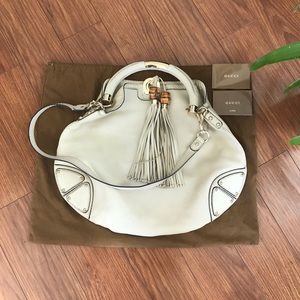GUCCI Bamboo Hobo Indy Leather Satchel Bag